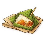 Ikon dua nasi kucing di piring keranjang bambu