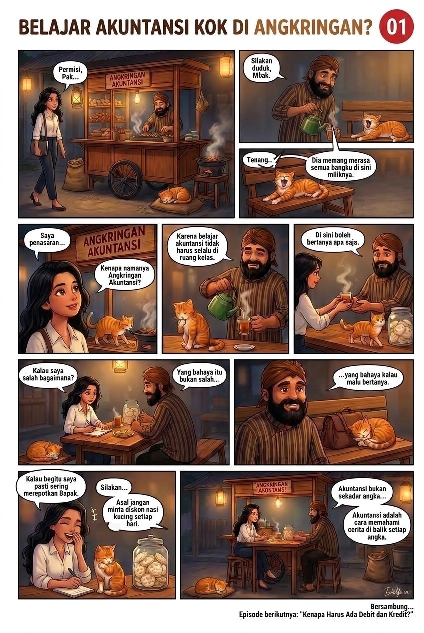 Komik Episode 01: Belajar Akuntansi Kok di Angkringan?