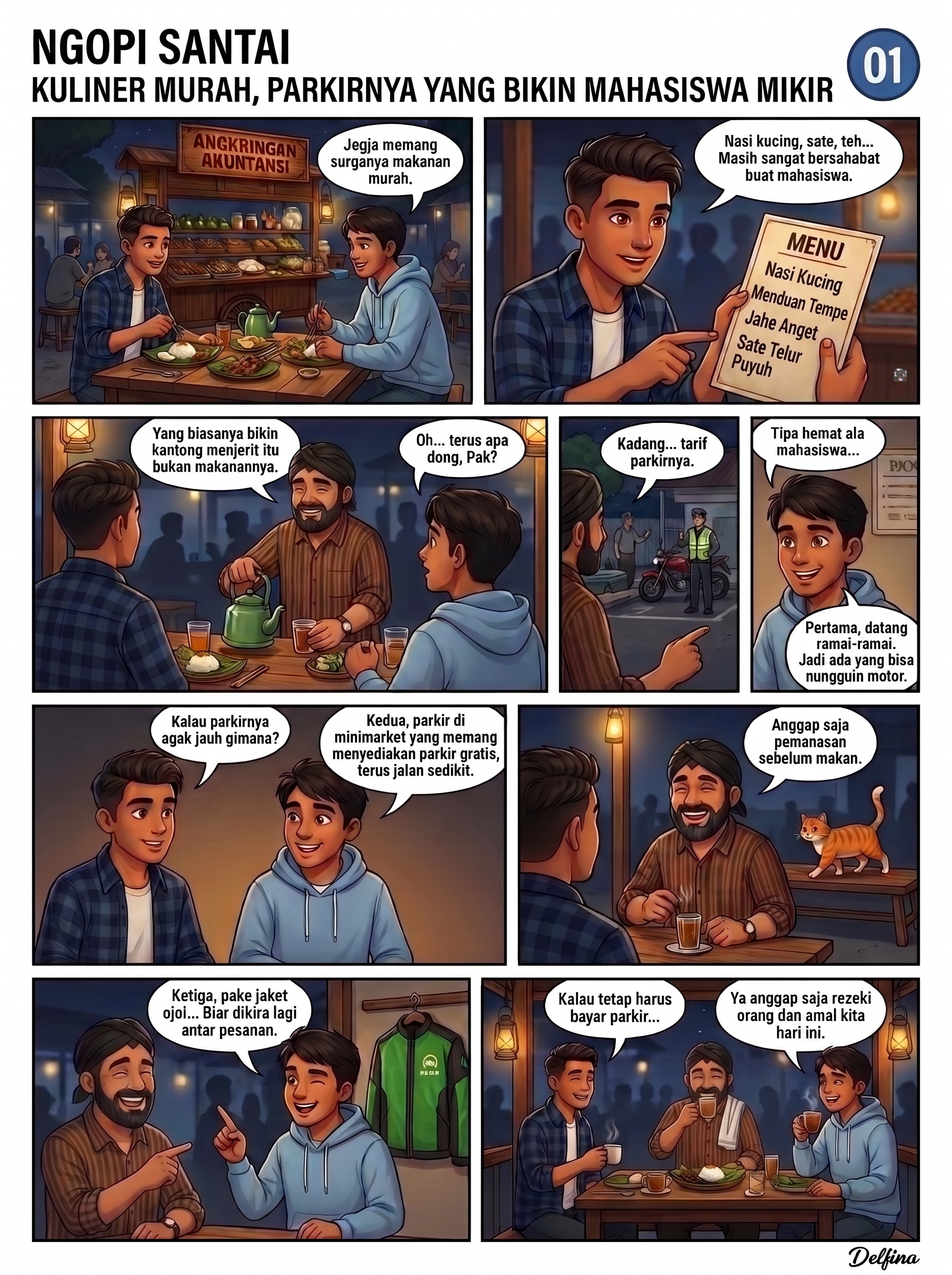 Komik Episode S1: Ngopi Santai: Kuliner Murah, Parkirnya Mikir